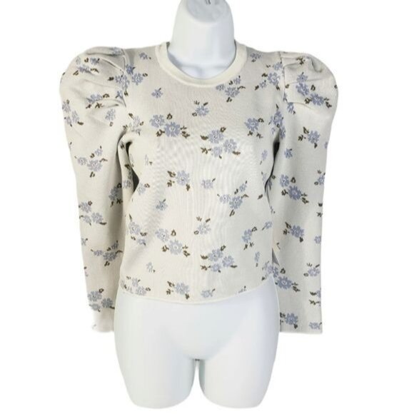 Kiss The Stars Floral knit blouse,Balloon Shoulder, Size XS - Picture 3 of 8